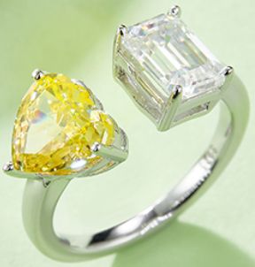 Open image in slideshow, The Double Yellow Diamond Heart Ring - Engagement ring
