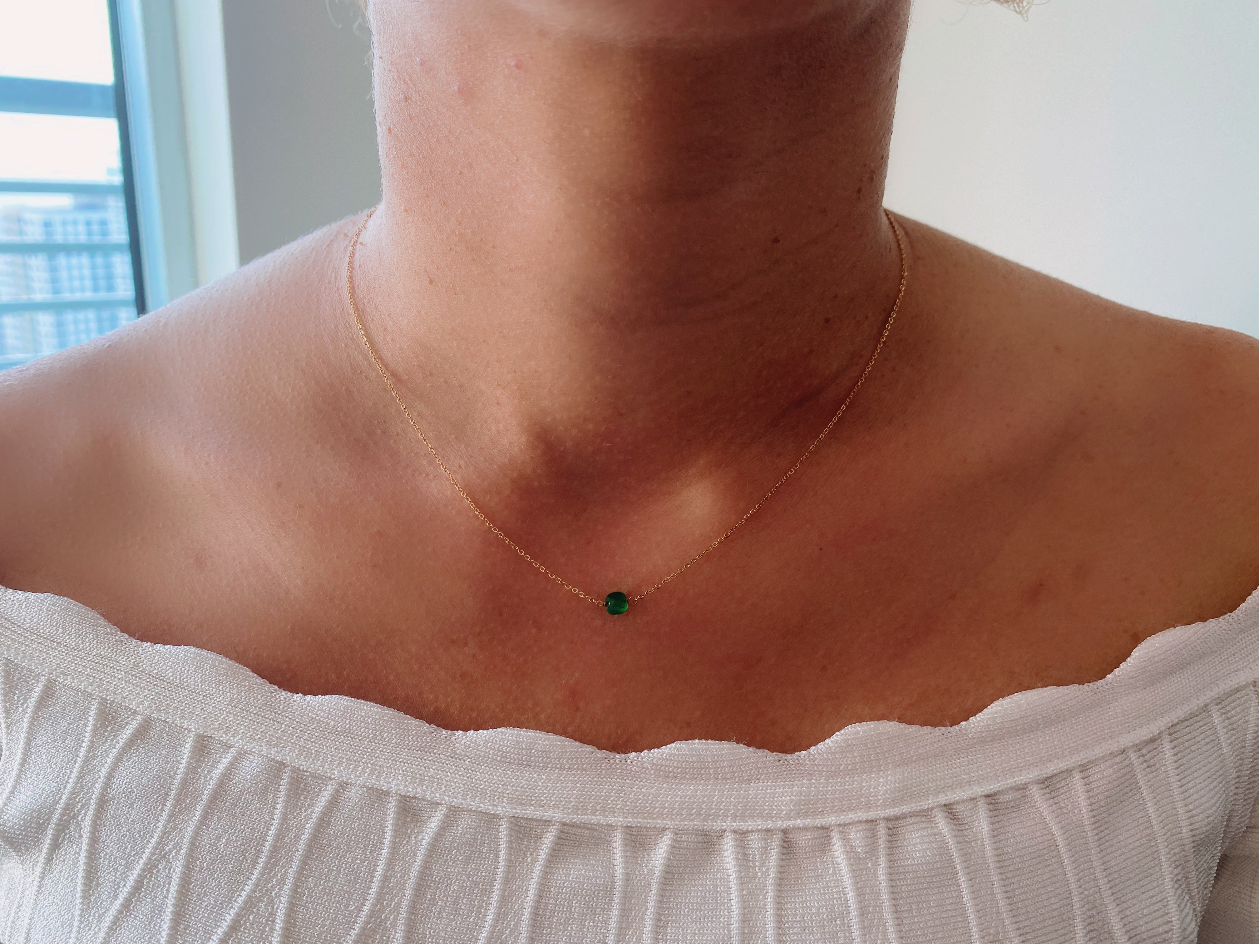 Green Onyx 5mm Necklace - Gemini Birthstone -
