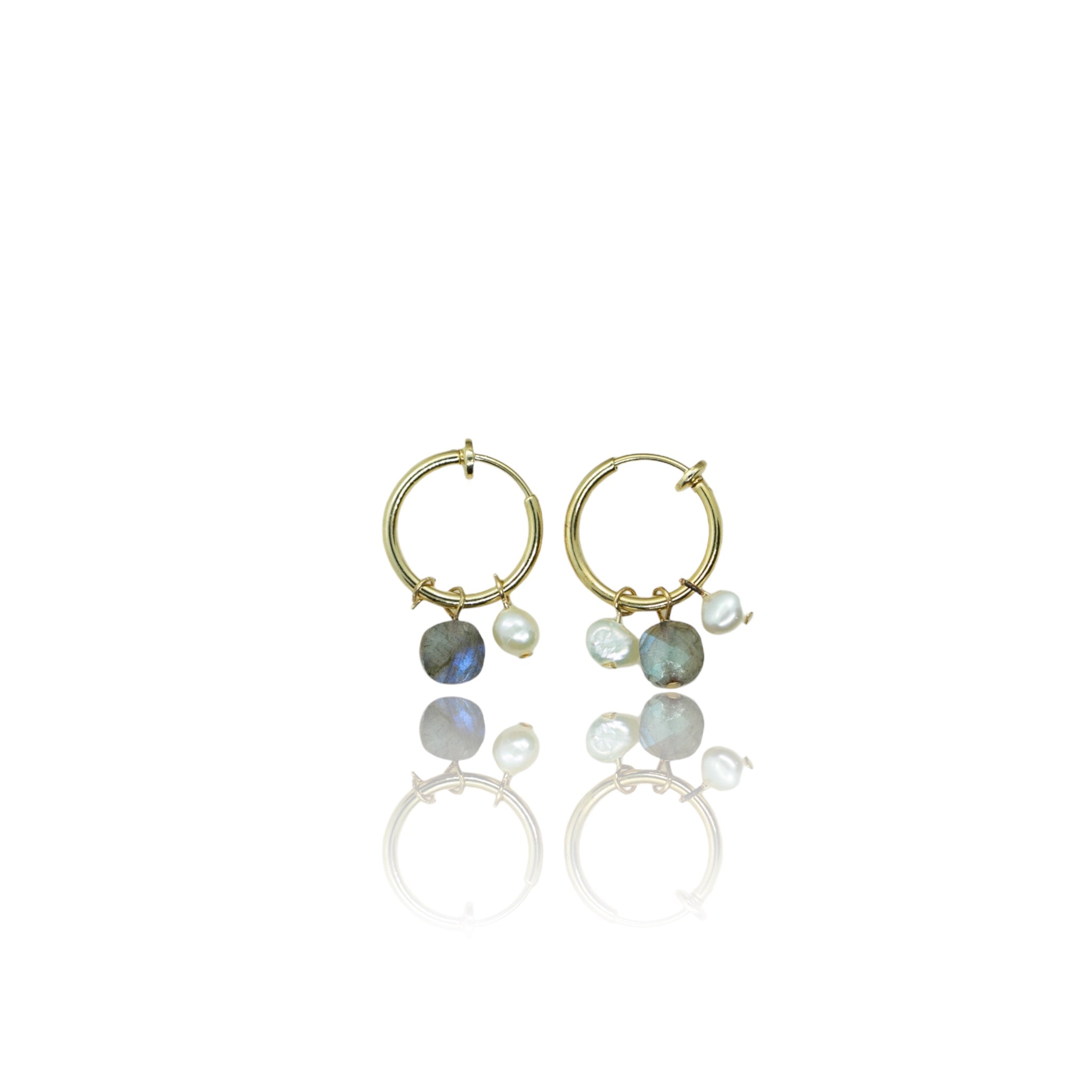 Labradorite Gemstone and Pearls Clip On earrings